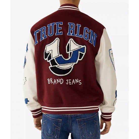 True Religion Spliced Maroon Varsity Jacket True Religion Spliced Maroon Varsity Jacket