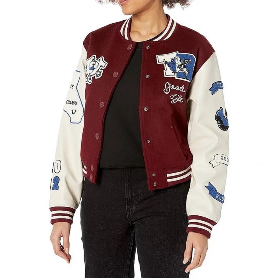 True Religion Spliced Maroon Varsity Jacket True Religion Spliced Maroon Varsity Jacket