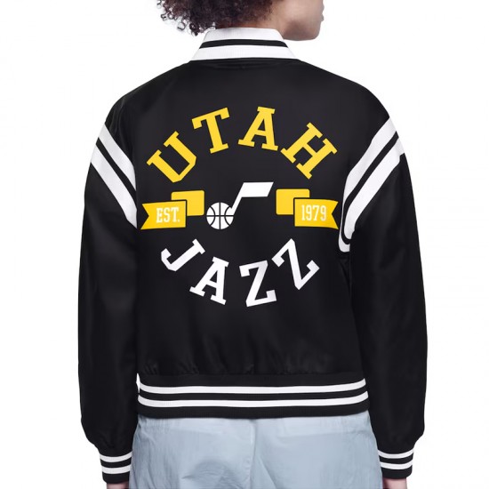 Utah Jazz Printed Logo Varsity Satin Jacket Utah Jazz Printed Logo Varsity Satin Jacket