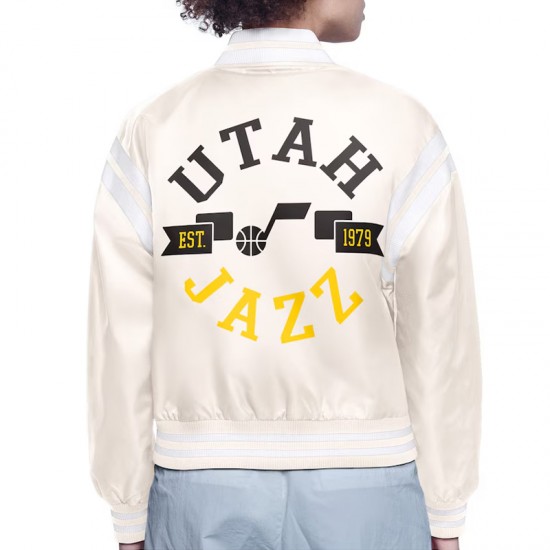 Utah Jazz Printed Logo Varsity Satin Jacket Utah Jazz Printed Logo Varsity Satin Jacket