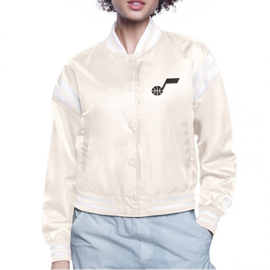 Utah Jazz Printed Logo Varsity Satin Jacket Utah Jazz Printed Logo Varsity Satin Jacket