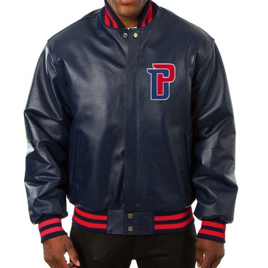 Varsity Detroit Pistons Navy Blue Leather Jacket Varsity Detroit Pistons Navy Blue Leather Jacket