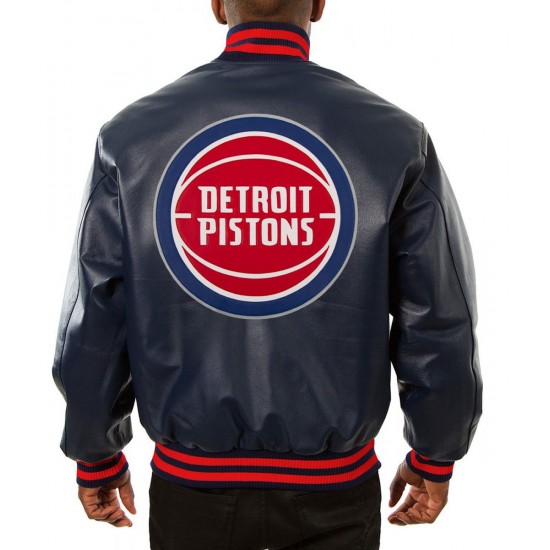Varsity Detroit Pistons Navy Blue Leather Jacket Varsity Detroit Pistons Navy Blue Leather Jacket