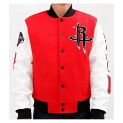 Varsity Houston Rockets Full Snap Red and White Jacket