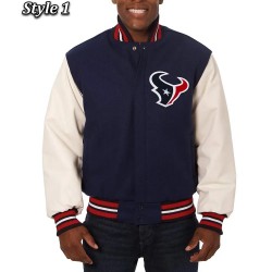 Varsity Houston Texans Navy Blue and White Jacket