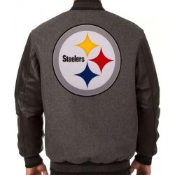 Varsity Pittsburgh Steelers Black and Gray Jacket