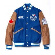 Varsity Toronto Blue Jays Blue and Brown Jacket