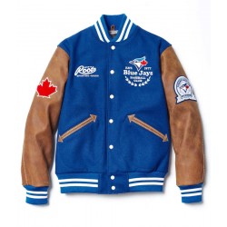 Varsity Toronto Blue Jays Blue and Brown Jacket