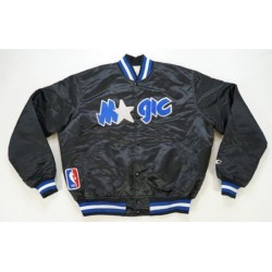 Vtg Very Rare Orlando Magic Black Satin Bomber Jacket