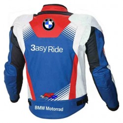White Blue BMW Motorcycle Racing Leather Jacket