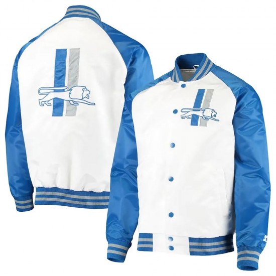 White/Blue Detroit Lions Clean Up Throwback Satin Jacket White/Blue Detroit Lions Clean Up Throwback Satin Jacket