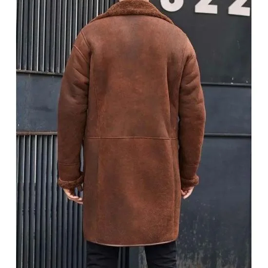 Winter Brown Fur Leather Long Trench Overcoat
