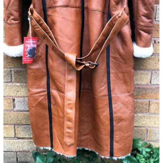 Winter Long Coat Real Sheepskin Leather Fur Vintage Brown Overcoat Winter Long Coat Real Sheepskin Leather Fur Vintage Brown Overcoat