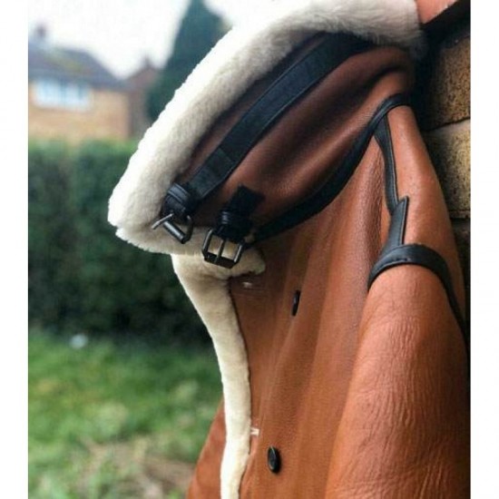 Winter Long Coat Real Sheepskin Leather Fur Vintage Brown Overcoat Winter Long Coat Real Sheepskin Leather Fur Vintage Brown Overcoat