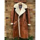 Winter Long Coat Real Sheepskin Leather Fur Vintage Brown Overcoat Winter Long Coat Real Sheepskin Leather Fur Vintage Brown Overcoat