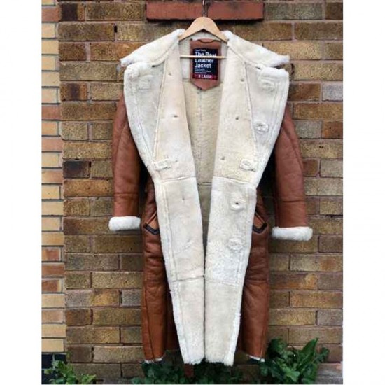 Winter Long Coat Real Sheepskin Leather Fur Vintage Brown Overcoat Winter Long Coat Real Sheepskin Leather Fur Vintage Brown Overcoat