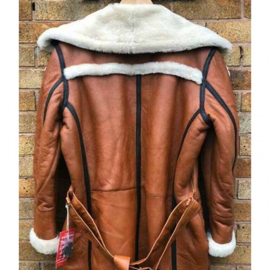 Winter Long Coat Real Sheepskin Leather Fur Vintage Brown Overcoat Winter Long Coat Real Sheepskin Leather Fur Vintage Brown Overcoat