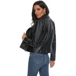 Women Faux Leather Moto Biker Motocycle Jacket 
