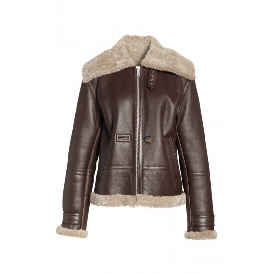 Women Genuine Shearling Brown Aviator Jacket Women Genuine Shearling Brown Aviator Jacket