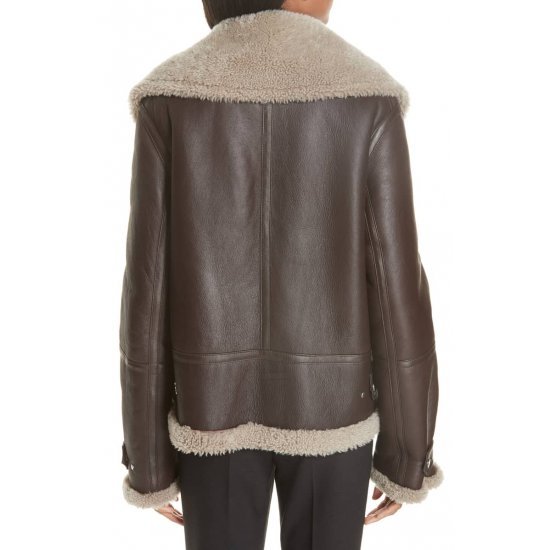 Women Genuine Shearling Brown Aviator Jacket Women Genuine Shearling Brown Aviator Jacket