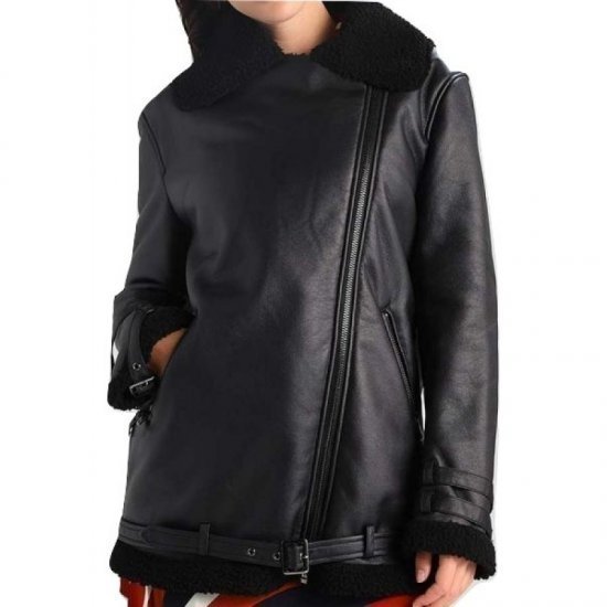 Women's Black Leather Aviator Jacket Women's Black Leather Aviator Jacket