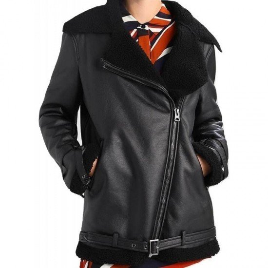 Women's Black Leather Aviator Jacket Women's Black Leather Aviator Jacket