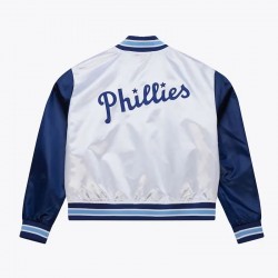 Women’s Philadelphia Blue Jays Cropped White and Blue Satin Jacket