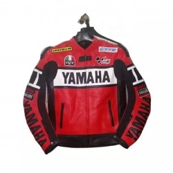Yamaha Racing Red Leather Biker Jacket