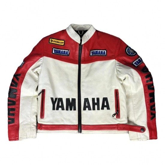 Yamaha Racing Red & White Motorcycle Leather Jacket Yamaha Racing Red & White Motorcycle Leather Jacket