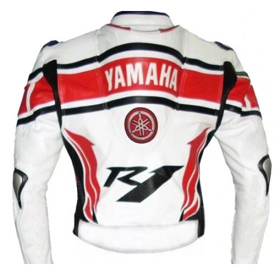 Yamaha Racing White Motorbike Cowhide Leather Jacke Yamaha Racing White Motorbike Cowhide Leather Jacke