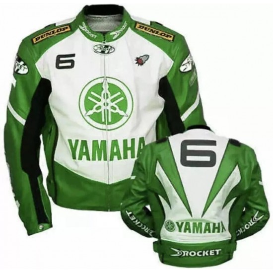 Yamaha Rocket Green White Leather Biker Jacket Yamaha Rocket Green White Leather Biker Jacket
