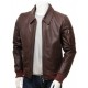 Men's Dark Brown & Red Leather Bomber Jacket Men's Dark Brown & Red Leather Bomber Jacket
