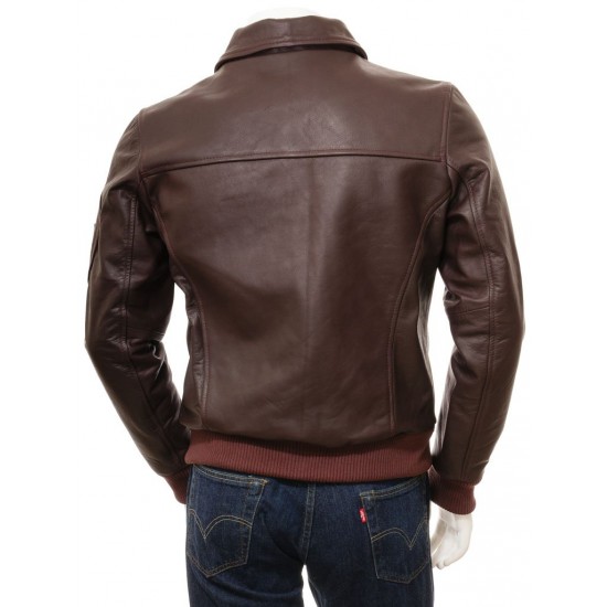 Men's Dark Brown & Red Leather Bomber Jacket Men's Dark Brown & Red Leather Bomber Jacket