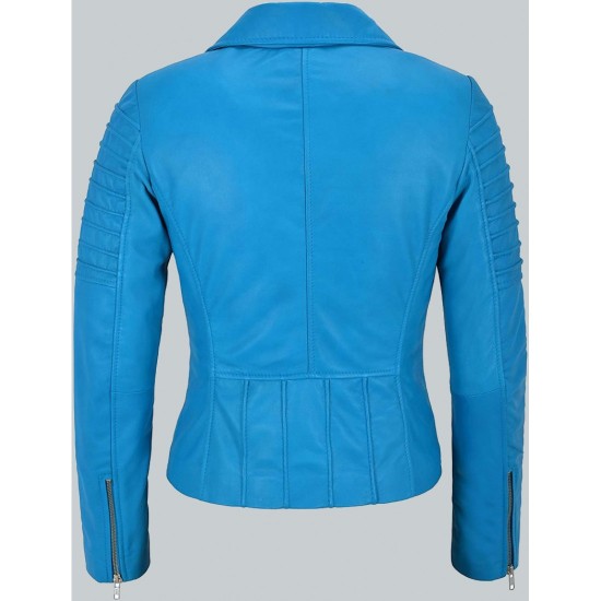 Fashion Designer Electric Blue Biker Style Jacket