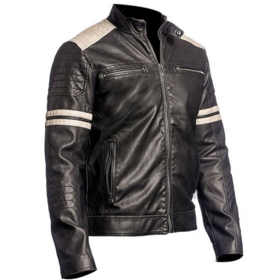 NEW Men's Leather Jacket Black Slim Fit Biker Vintage Motorcycle Cafe Racer NEW Men's Leather Jacket Black Slim Fit Biker Vintage Motorcycle Cafe Racer