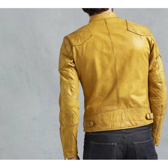 Mens Yellow Cafe Racer Leather Jacket Mens Yellow Cafe Racer Leather Jacket