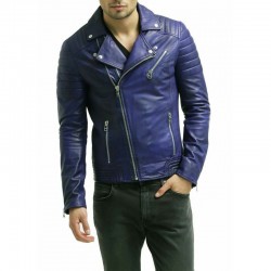 Moto Lovers Blue Men's Leather Motorcycle Jacket Slim Fit Biker Jacket