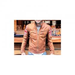  Mens Biker Vintage Motorcycle Tan Brown Cafe Racer UK Flag Real Leather Jacket