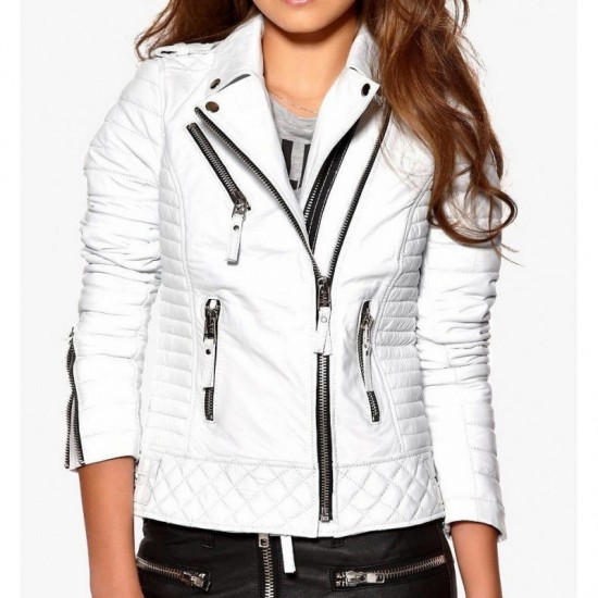 Fashion Style Women's White Leather Jacket