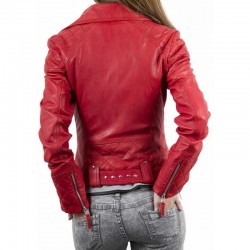 Women's Genuine Lambskin Leather Motorcycle Slim fit Red Biker Jacket