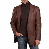  Men's Genuine Soft Lambskin Leather Blazer Jacket Brown Two Buttons Mens New Coat