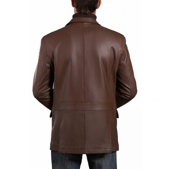 Men's Genuine Soft Lambskin Leather Blazer Jacket Brown Two Buttons Mens New Coat