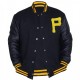 Mens Pittsburgh Pirates P Logo Baseball Majestic Varsity Black Letterman Bomber Jacket