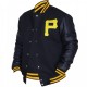 Mens Pittsburgh Pirates P Logo Baseball Majestic Varsity Black Letterman Bomber Jacket