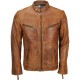 Mens Vintage Brown Soft Real Leather Biker Jacket