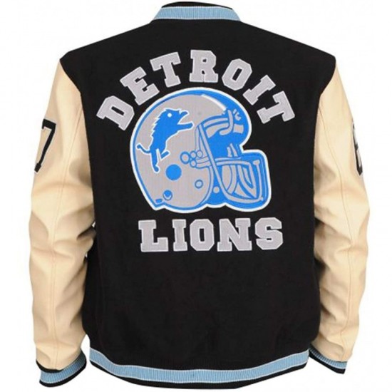 Mens Eddie Murphy Detroit Lions Beverly Hills Cop Axel Foley Letterman Varsity Leather Jacket