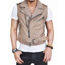 Men's Belted Asymmetrical Zipper Leather Vest