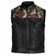 Green camo and leather son of anarchy club biker moto vest