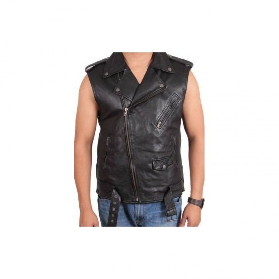 Men Vest Style Jacket Genuine Lambskin Black Leather Designer Bikers Party 931