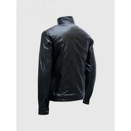 Biker Black Leather Zipper Jacket